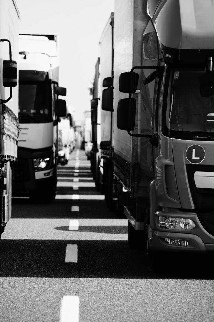 Trucks in line